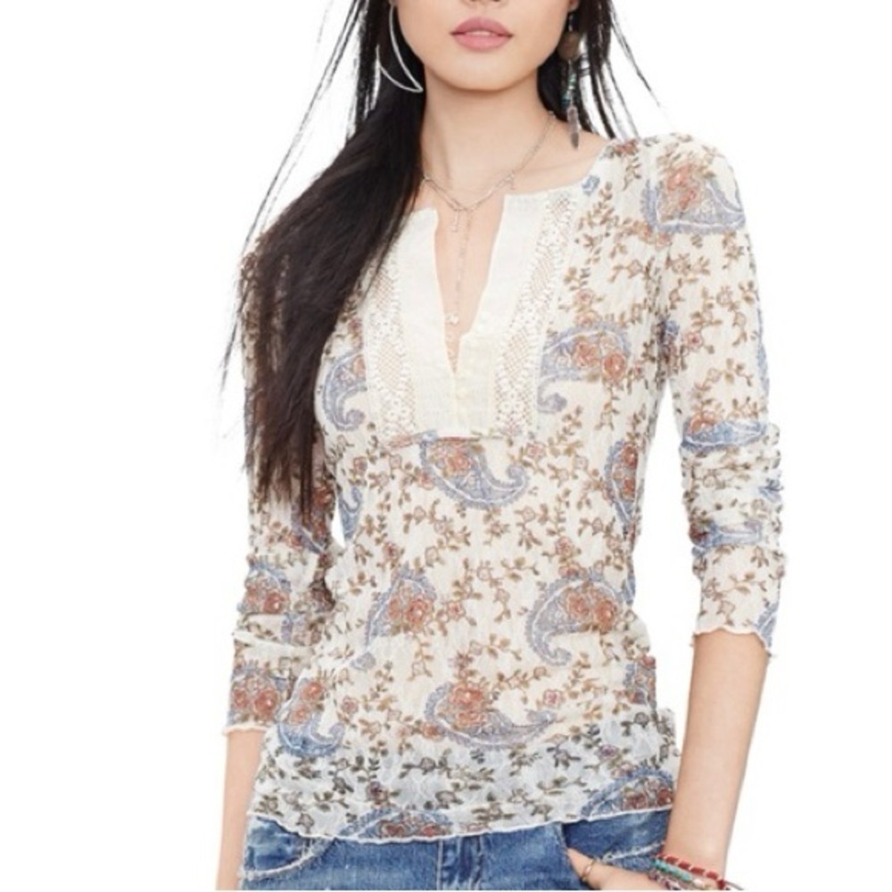 Ralph Lauren | Denim & Supply Paisley And Floral Lace Henley Top Size XSmall